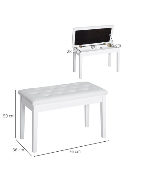 HOMCOM PU Leather Upholstered Piano Stool Makeup Stool Bench Dressing Table Seat with Storage 76x36x50cm, White - pic 9712 | FastDaddyshop