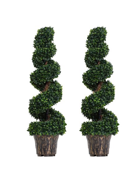 Outsunny Set of 2 Artificial Boxwood Spiral Topiary Trees Potted Decorative Plant Outdoor and Indoor Décor 120cm 844-265V01 - pic 97121 | FastDaddyshop