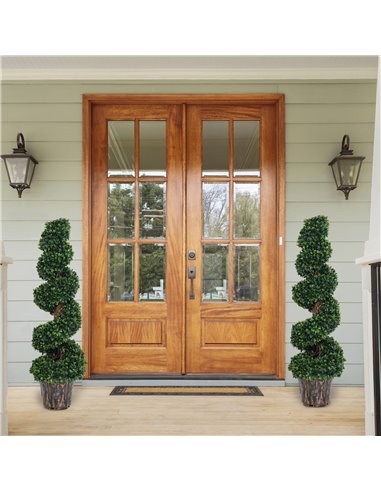 Outsunny Set of 2 Artificial Boxwood Spiral Topiary Trees Potted Decorative Plant Outdoor and Indoor Décor 120cm 844-265V01