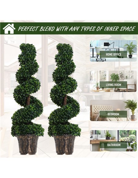 Outsunny Set of 2 Artificial Boxwood Spiral Topiary Trees Potted Decorative Plant Outdoor and Indoor Décor 120cm 844-265V01 - pic 97124 | FastDaddyshop