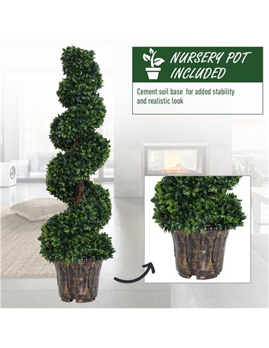 Outsunny Set of 2 Artificial Boxwood Spiral Topiary Trees Potted Decorative Plant Outdoor and Indoor Décor 120cm 844-265V01