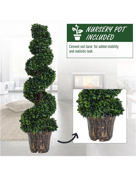 Outsunny Set of 2 Artificial Boxwood Spiral Topiary Trees Potted Decorative Plant Outdoor and Indoor Décor 120cm 844-265V01 - pic 97125 | FastDaddyshop
