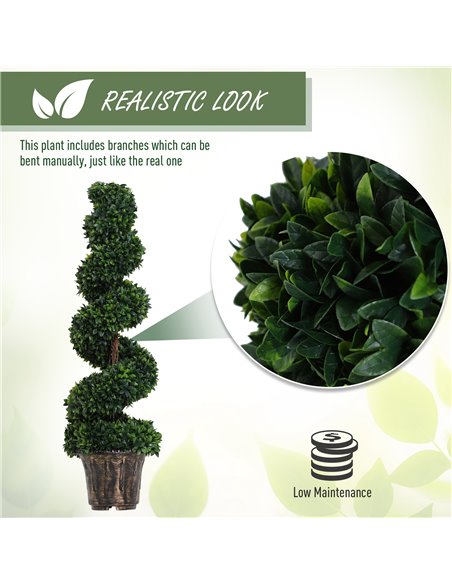 Outsunny Set of 2 Artificial Boxwood Spiral Topiary Trees Potted Decorative Plant Outdoor and Indoor Décor 120cm 844-265V01 - pic 97126 | FastDaddyshop