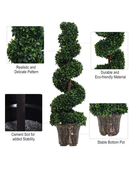 Outsunny Set of 2 Artificial Boxwood Spiral Topiary Trees Potted Decorative Plant Outdoor and Indoor Décor 120cm 844-265V01 - pic 97127 | FastDaddyshop