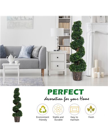 Outsunny Set of 2 Artificial Boxwood Spiral Topiary Trees Potted Decorative Plant Outdoor and Indoor Décor 120cm 844-265V01