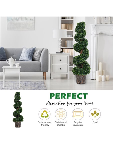 Outsunny Set of 2 Artificial Boxwood Spiral Topiary Trees Potted Decorative Plant Outdoor and Indoor Décor 120cm 844-265V01 - pic 97128 | FastDaddyshop