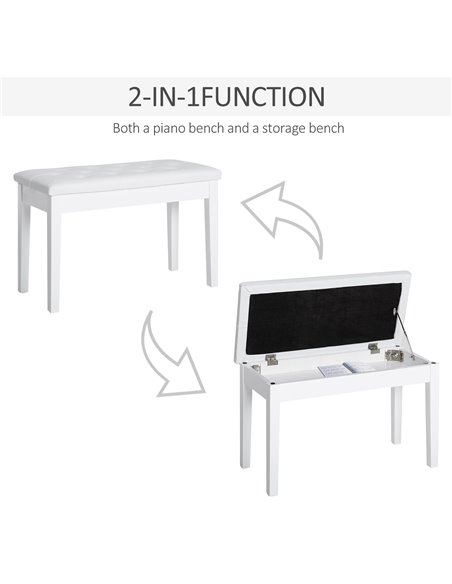 HOMCOM PU Leather Upholstered Piano Stool Makeup Stool Bench Dressing Table Seat with Storage 76x36x50cm, White - pic 9713 | FastDaddyshop