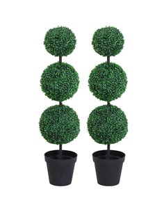 Outsunny Set of 2 Artificial Boxwood Ball Topiary Trees Potted Decorative Plant Outdoor and Indoor Décor (112cm) 844-262V01