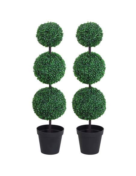 Outsunny Set of 2 Artificial Boxwood Ball Topiary Trees Potted Decorative Plant Outdoor and Indoor Décor (112cm) 844-262V01 - pic 97131 | FastDaddyshop