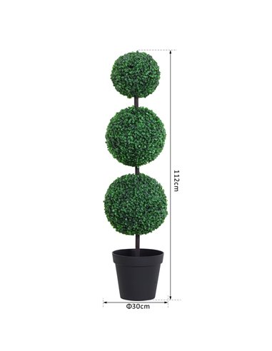 Outsunny Set of 2 Artificial Boxwood Ball Topiary Trees Potted Decorative Plant Outdoor and Indoor Décor (112cm) 844-262V01