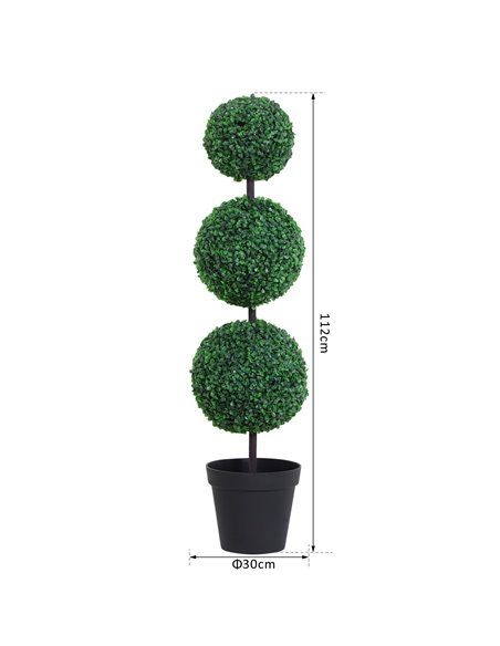Outsunny Set of 2 Artificial Boxwood Ball Topiary Trees Potted Decorative Plant Outdoor and Indoor Décor (112cm) 844-262V01 - pic 97132 | FastDaddyshop
