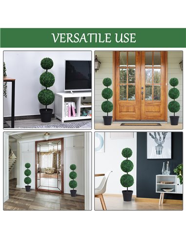 Outsunny Set of 2 Artificial Boxwood Ball Topiary Trees Potted Decorative Plant Outdoor and Indoor Décor (112cm) 844-262V01