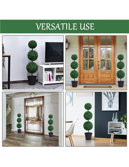 Outsunny Set of 2 Artificial Boxwood Ball Topiary Trees Potted Decorative Plant Outdoor and Indoor Décor (112cm) 844-262V01 - pic 97133 | FastDaddyshop
