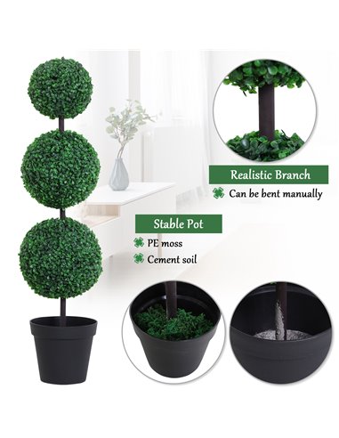 Outsunny Set of 2 Artificial Boxwood Ball Topiary Trees Potted Decorative Plant Outdoor and Indoor Décor (112cm) 844-262V01