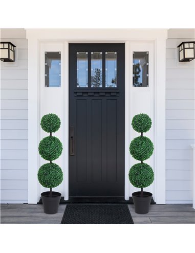 Outsunny Set of 2 Artificial Boxwood Ball Topiary Trees Potted Decorative Plant Outdoor and Indoor Décor (112cm) 844-262V01