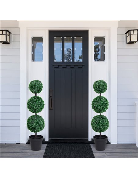 Outsunny Set of 2 Artificial Boxwood Ball Topiary Trees Potted Decorative Plant Outdoor and Indoor Décor (112cm) 844-262V01 - pic 97136 | FastDaddyshop