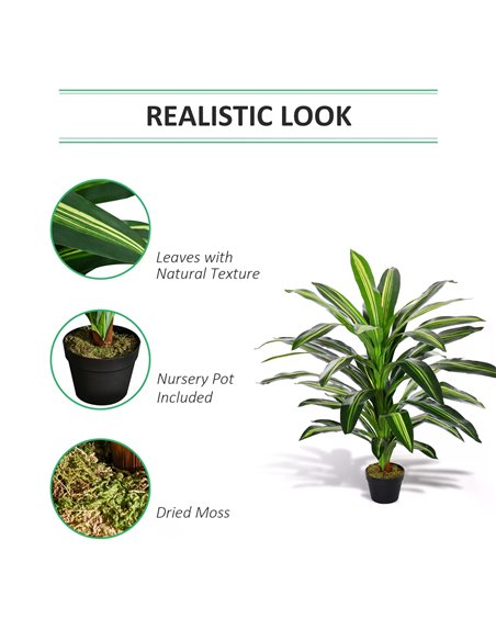 Outsunny 110cm/3.6FT Artificial Dracaena Tree Decorative Plant 40 Leaves with Nursery Pot, Fake Tropical Tree for Indoor Outdoor - pic 97142 | FastDaddyshop