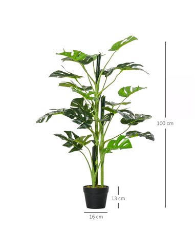 Outsunny Artificial Monstera Delight: Lifelike Cheese Plant w/ 21 Lush Leaves, Nursery Pot for Indoor/Outdoor Tropical Flair, Ve