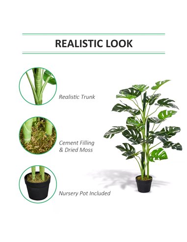 Outsunny Artificial Monstera Delight: Lifelike Cheese Plant w/ 21 Lush Leaves, Nursery Pot for Indoor/Outdoor Tropical Flair, Ve
