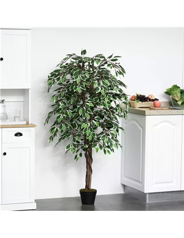 Outsunny 160cm/5.2FT Artificial Ficus Silk Tree with Nursery Pot, Decorative Fake Plant, for Indoor Outdoor Décor 844-335