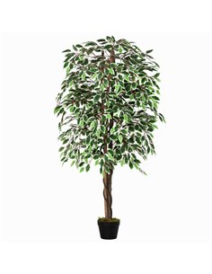 Outsunny 160cm/5.2FT Artificial Ficus Silk Tree with Nursery Pot, Decorative Fake Plant, for Indoor Outdoor Décor 844-335