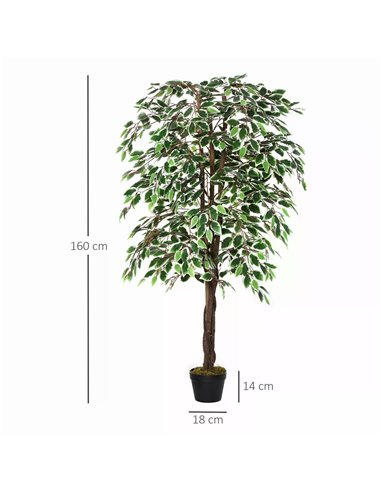 Outsunny 160cm/5.2FT Artificial Ficus Silk Tree with Nursery Pot, Decorative Fake Plant, for Indoor Outdoor Décor 844-335
