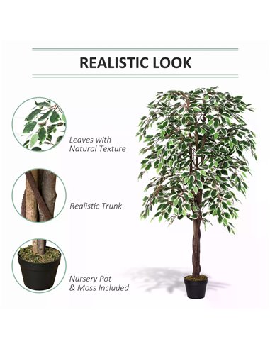 Outsunny 160cm/5.2FT Artificial Ficus Silk Tree with Nursery Pot, Decorative Fake Plant, for Indoor Outdoor Décor 844-335