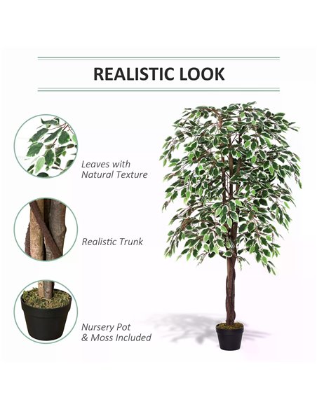 Outsunny 160cm/5.2FT Artificial Ficus Silk Tree with Nursery Pot, Decorative Fake Plant, for Indoor Outdoor Décor 844-335 - pic 97160 | FastDaddyshop
