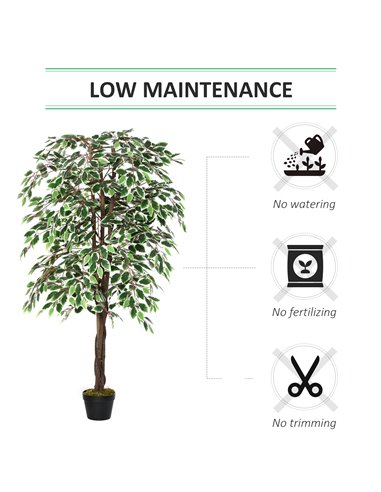 Outsunny 160cm/5.2FT Artificial Ficus Silk Tree with Nursery Pot, Decorative Fake Plant, for Indoor Outdoor Décor 844-335