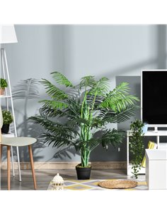 Outsunny Artificial Palm Tree, 125cm/4FT, Decorative Fake Plant with 18 Leaves, Nursery Pot, Plastic for Indoor Outdoor, Green 8 2