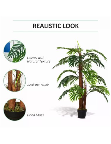 Outsunny 120cm/4FT Artificial Palm Tree Decorative Plant w/ 19 Leaves Nursery Pot Fake Plastic Indoor Outdoor Greenery Home Offi