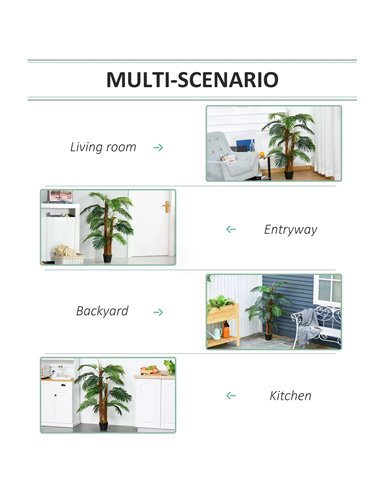 Outsunny 120cm/4FT Artificial Palm Tree Decorative Plant w/ 19 Leaves Nursery Pot Fake Plastic Indoor Outdoor Greenery Home Offi