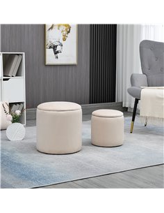 Homcom Modern Storage Ottoman with Removable Lid, Dressing Table Stool, Set of 2, White 2