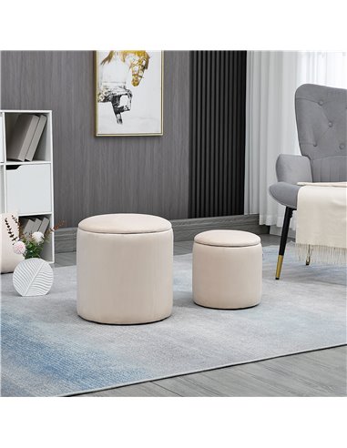 HOMCOM Modern Storage Ottoman with Removable Lid, Fabric Storage Stool, Foot Stool, Dressing Table Stool, Set of 2, White