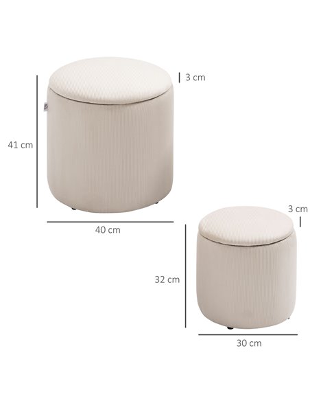 HOMCOM Modern Storage Ottoman with Removable Lid, Fabric Storage Stool, Foot Stool, Dressing Table Stool, Set of 2, White - pic 9720 | FastDaddyshop
