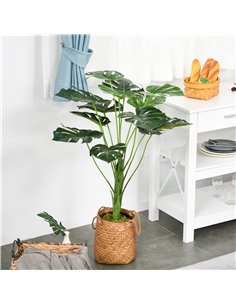 Outsunny Artificial Greenery: Lifelike Monstera Deliciosa Plant with 13 Leaves & Pot for Indoor/Outdoor Décor 844-365 2