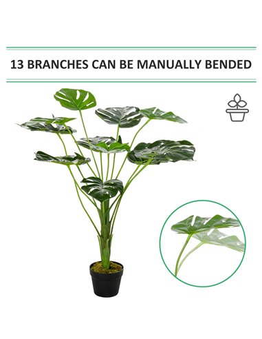 Outsunny Artificial Greenery: Lifelike Monstera Deliciosa Plant with 13 Leaves & Pot for Indoor/Outdoor Décor 844-365