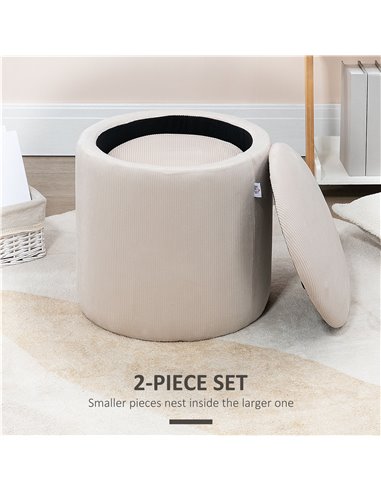 HOMCOM Modern Storage Ottoman with Removable Lid, Fabric Storage Stool, Foot Stool, Dressing Table Stool, Set of 2, White