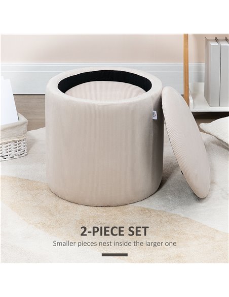 HOMCOM Modern Storage Ottoman with Removable Lid, Fabric Storage Stool, Foot Stool, Dressing Table Stool, Set of 2, White - pic 9721 | FastDaddyshop