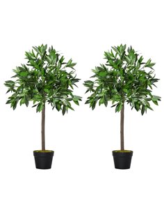 Outsunny Set of 2 Artificial Topiary Bay Laurel Ball Trees Decorative Plant with Nursery Pot for Indoor Outdoor Décor, 90cm 844-