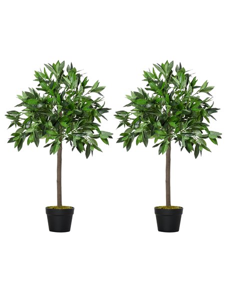 Outsunny Set of 2 Artificial Topiary Bay Laurel Ball Trees Decorative Plant with Nursery Pot for Indoor Outdoor Décor, 90cm 844- - pic 97211 | FastDaddyshop