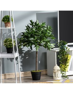 Outsunny Set of 2 Artificial Topiary Bay Laurel Ball Trees Decorative Plant with Nursery Pot for Indoor Outdoor Décor, 90cm 844- 2