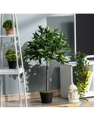 Outsunny Set of 2 Artificial Topiary Bay Laurel Ball Trees Decorative Plant with Nursery Pot for Indoor Outdoor Décor, 90cm 844-