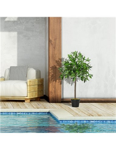 Outsunny Set of 2 Artificial Topiary Bay Laurel Ball Trees Decorative Plant with Nursery Pot for Indoor Outdoor Décor, 90cm 844-