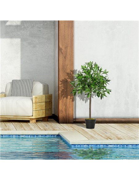 Outsunny Set of 2 Artificial Topiary Bay Laurel Ball Trees Decorative Plant with Nursery Pot for Indoor Outdoor Décor, 90cm 844- - pic 97214 | FastDaddyshop