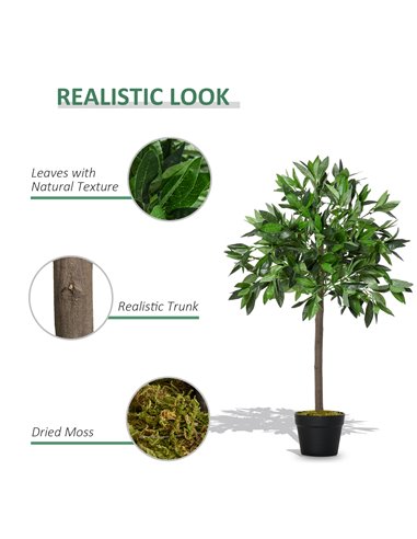 Outsunny Set of 2 Artificial Topiary Bay Laurel Ball Trees Decorative Plant with Nursery Pot for Indoor Outdoor Décor, 90cm 844-
