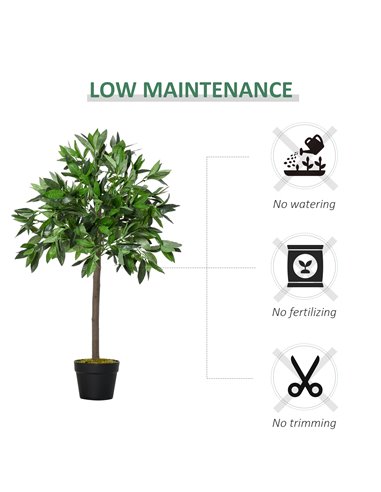 Outsunny Set of 2 Artificial Topiary Bay Laurel Ball Trees Decorative Plant with Nursery Pot for Indoor Outdoor Décor, 90cm 844-