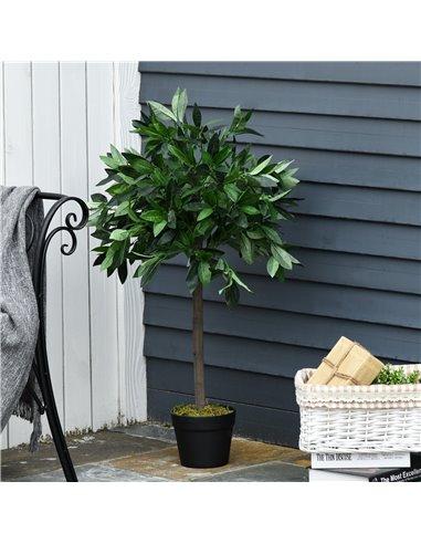 Outsunny Set of 2 Artificial Topiary Bay Laurel Ball Trees Decorative Plant with Nursery Pot for Indoor Outdoor Décor, 90cm 844-