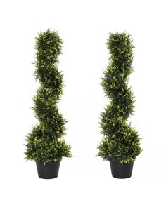 Outsunny Set Of 2 Artificial Tree 90cm/3FT Artificial Spiral Topiary Trees w/ Pot Fake Greenery Plant Home Office Garden Décor G