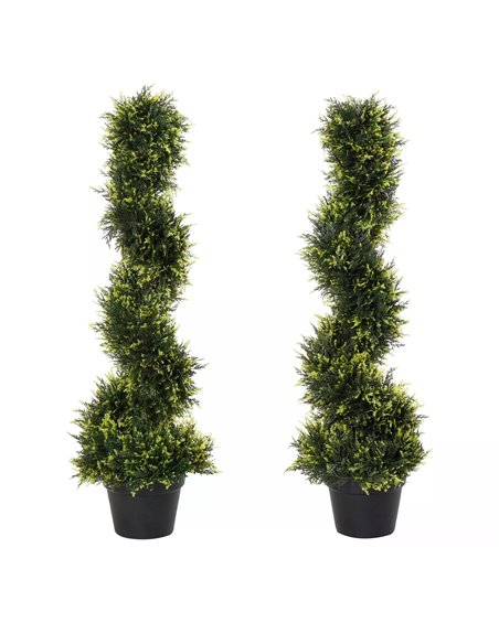 Outsunny Set Of 2 Artificial Tree 90cm/3FT Artificial Spiral Topiary Trees w/ Pot Fake Greenery Plant Home Office Garden Décor G - pic 97220 | FastDaddyshop